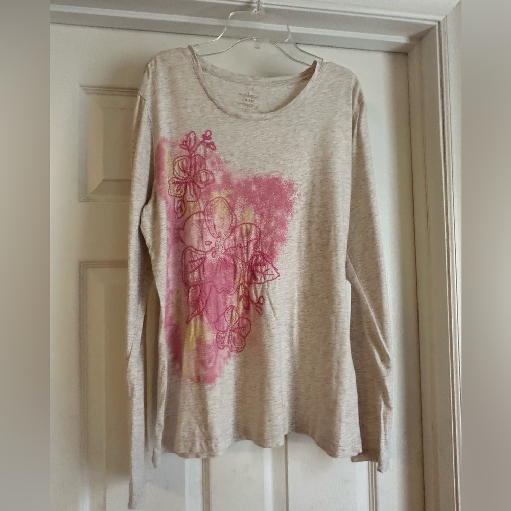 Women's IZOD Long Sleeve Top with Pink and Yellow Design